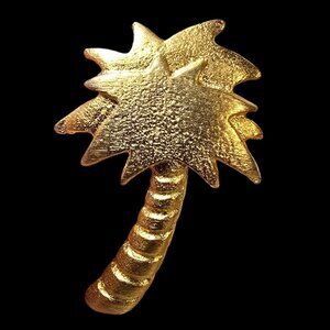Vintage Gold Tone Palm Tree Pin Brooch Tropical Beach Vacation Jewelry Lapel Pin